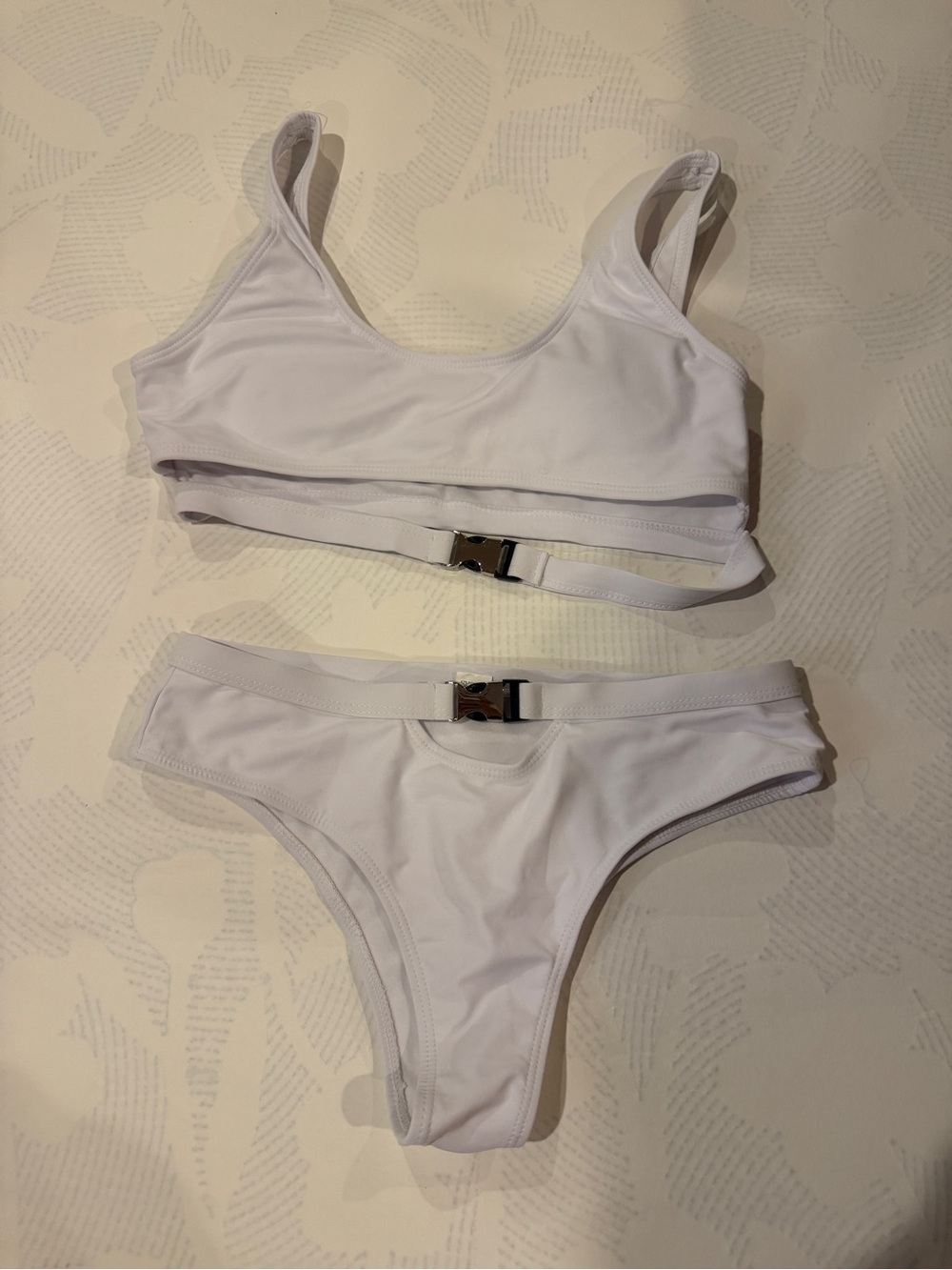 White Bikini Set with Silver Buckle - Women Swim
